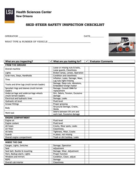 skid steering inspection form